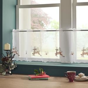 Christmas Festive Embroidered Prancer Reindeer Cafe Curtain Panel