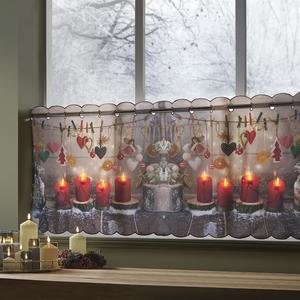 Christmas LED Lights Traditional Festive Candles Xmas Cafe Curtain Panel
