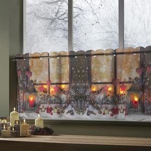 Christmas LED Lights Traditional Festive Lanterns Xmas Cafe Curtain Panel