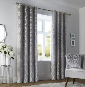Marco Velvet Geometric Jacquard Lined Eyelet Ring Top Curtains Pair