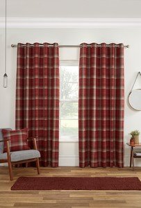 Carnoustie Woven Check Blackout Tartan Check Lined Eyelet Ring Top Curtains Pair